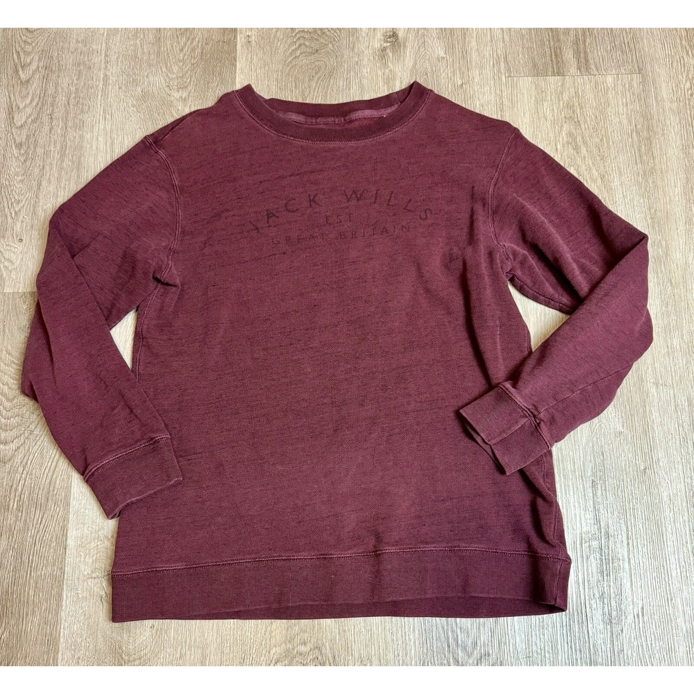JACK WILLS Womens Sweatshirt Jumper Size 10 Maroon Cotton Crew Neck Long‎ Sleeve